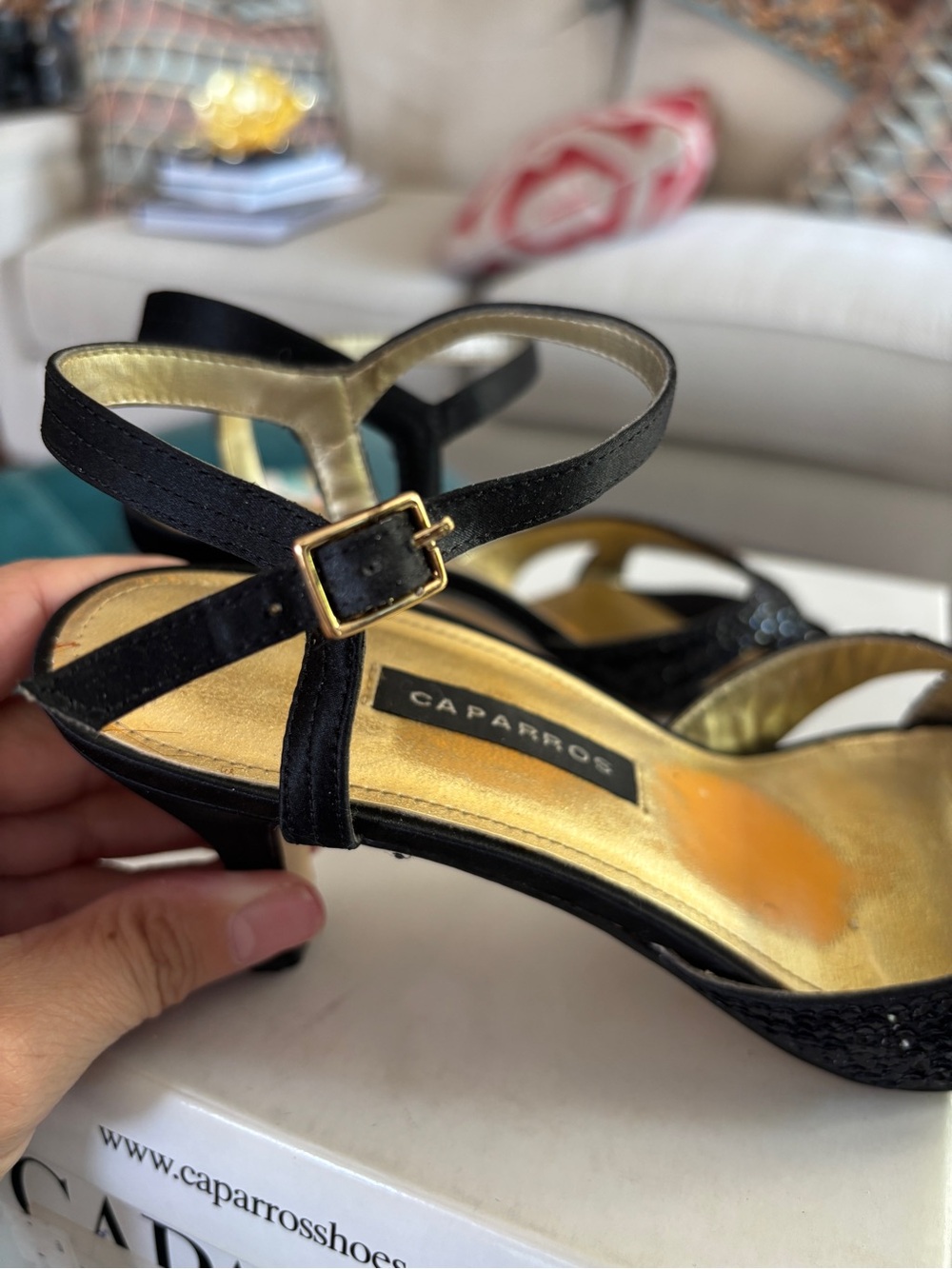 Vintage Caparros Black Sequin Evening Sandals Heels Sz 5B - Picture 4 of 10